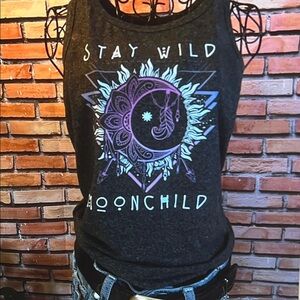 🎽 Stay Wild Moonchild Graphic Tank — Charcoal Heather — Sz Large NWOT / O